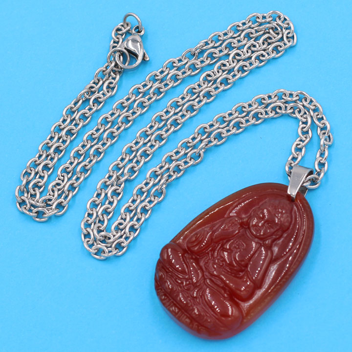 Vòng cổ inox trắng mặt Phật A Di Đà thạch anh đỏ 3.6cm DITTOB7 - Phật bản mệnh tuổi Tuất, Hợi - Mặt size nhỏ