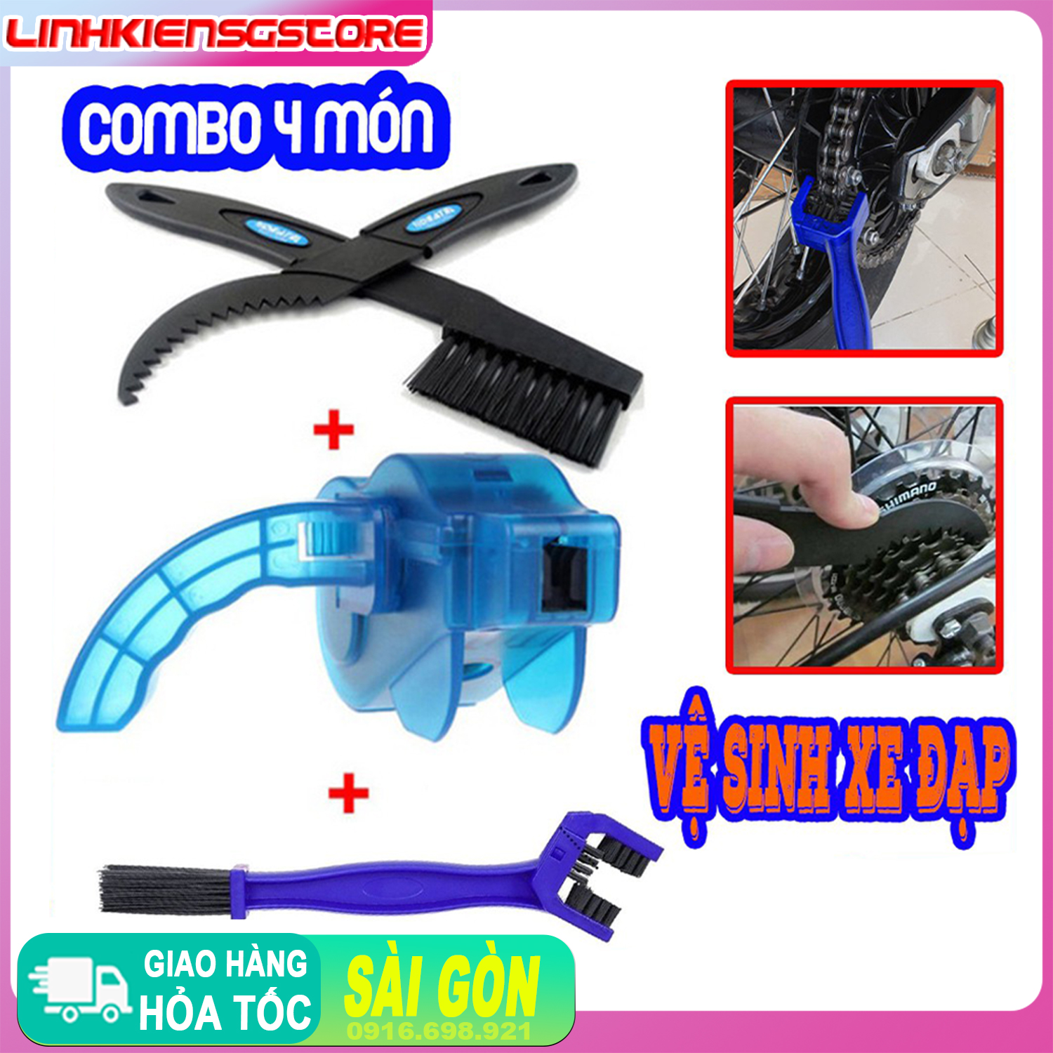 GIÁ SỈ Full bộ combo bốn món làm sạch sên xích líp xe đạp chuyên nghiệp