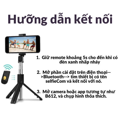 Gậy chụp hình bluetooth có đèn led và 3 chân kê