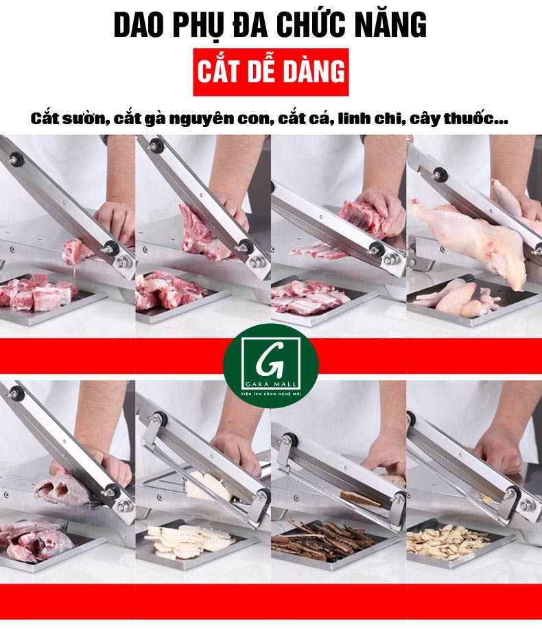 Dao Chặt Thịt Gà, Thái Thịt Bò Đông Lạnh, Cắt Chân Giò, Thái Thuốc Bắc KD0288, 2 Lưỡi Thép 30CR13, Inox 430 - Tặng Tay Mài KD0315