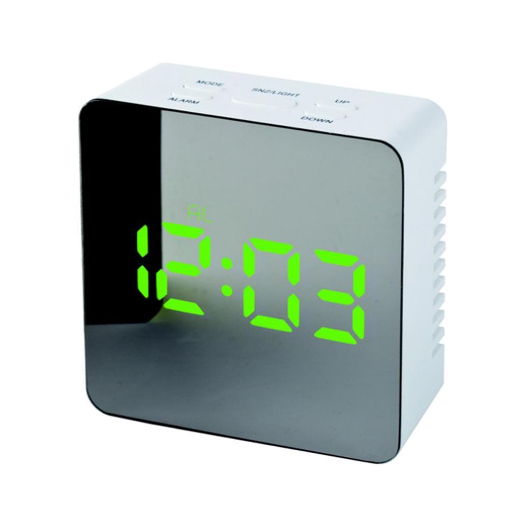 Modern Digital LED Snooze Alarm Clock, 12/24 Hour, Snooze, Mirror, Thermometer, Night Light