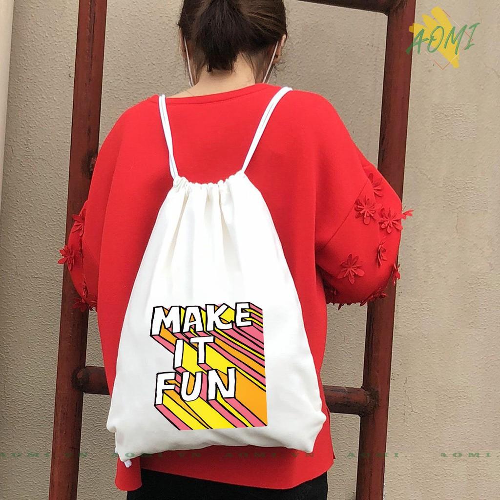 BALO SLOGAN HAY MINI AOMIVN DÂY RÚT NHỎ XINH UNISEX CHẤT CANVAS THỜI TRANG CUTE XINH ĐẸP TIỆN ÍCH DẠO PHỐ DU LỊCH