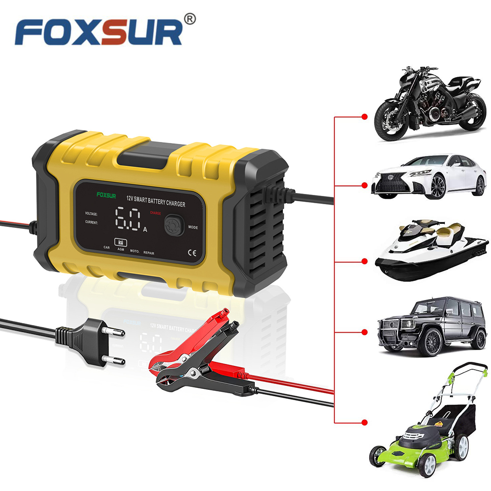 Bộ sạc ắc quy thông minh FOXSUR 12V FBC1206D 6A 4AH - 120AH khử sunfat và tự động ngắt