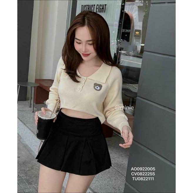 Bigsize Áo len croptop thêu gấu tay dài 50-90kg - Hồng,Freesize v1<120