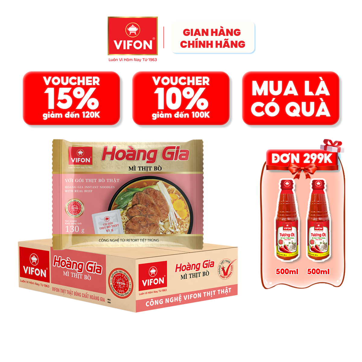 Thùng 18 Mì Thịt Bò Hoàng Gia Vifon 130Gr Gói - Thùng 18 Gói