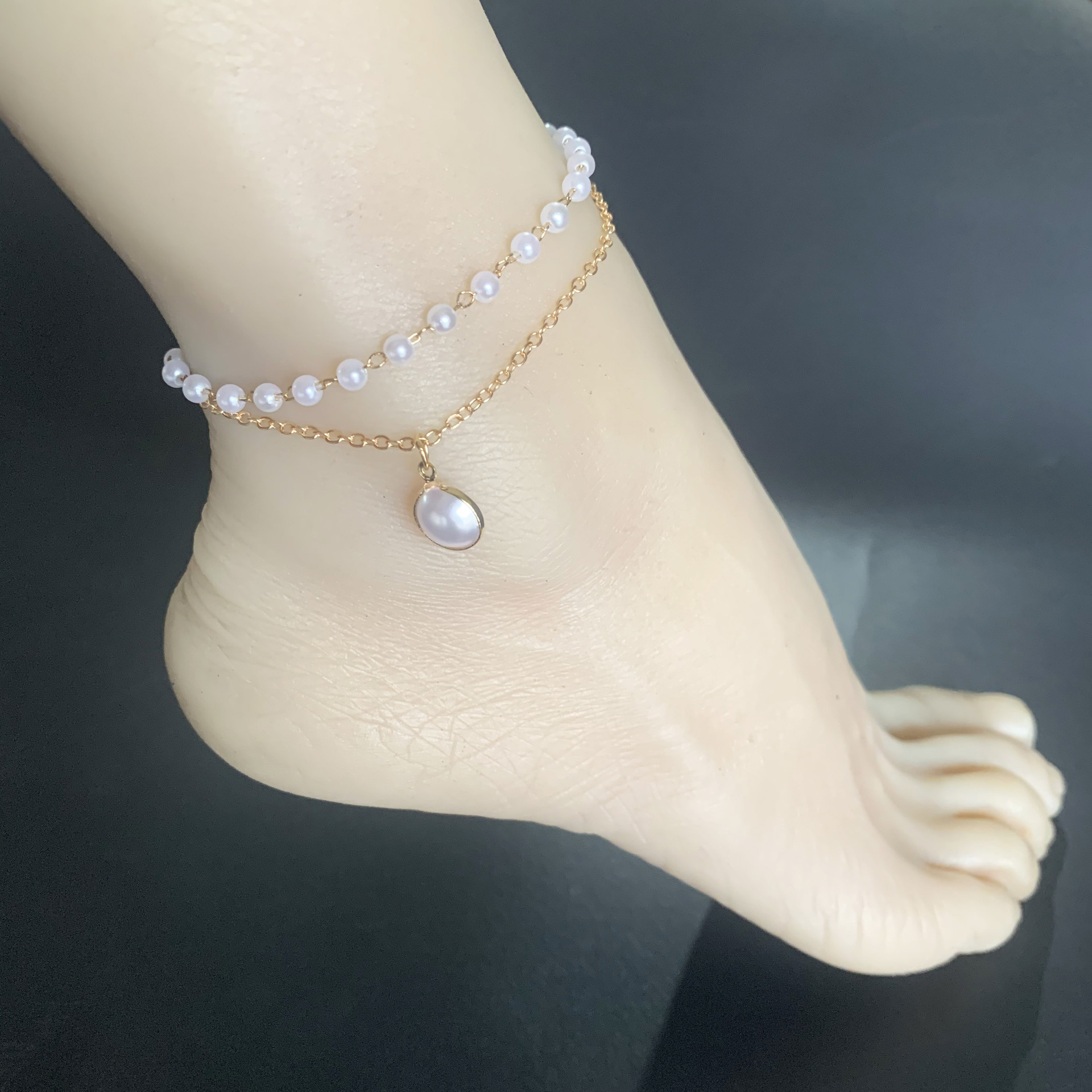 Vòng tay lắc tay hạt châu 2 lớp kiêm lắc chân