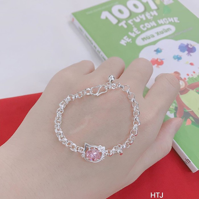 Lắc tay bạc trẻ em mặt kitty MS140