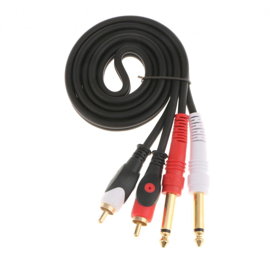 2x Dual 6.35mm Male to Dual RCA Male Audio AUX Gold Plated Plug Cable 1M