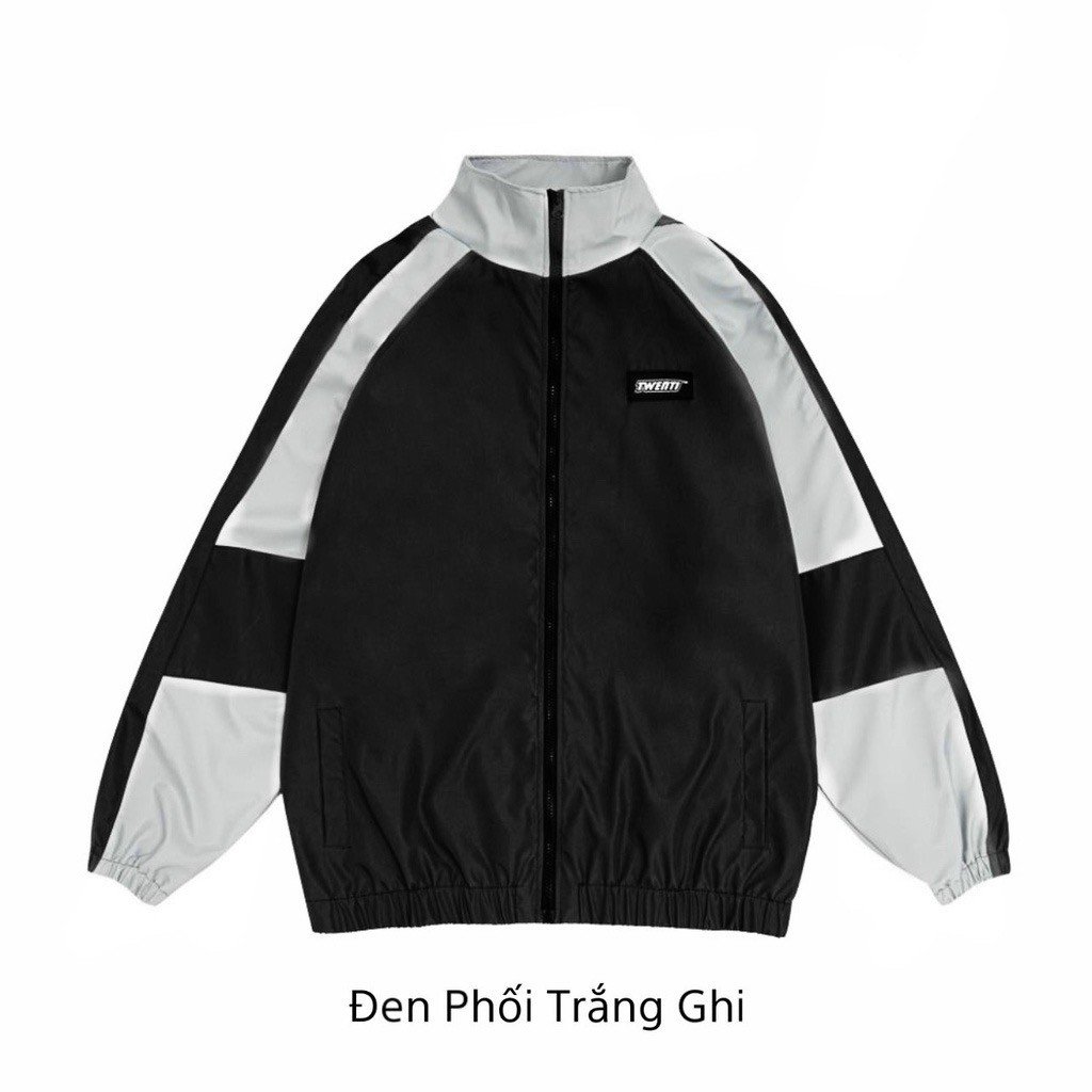 Áo Khoác Dù Phối Màu Đen Xám Chì Có Túi Trong Form Rộng Unisex Nam Nữ