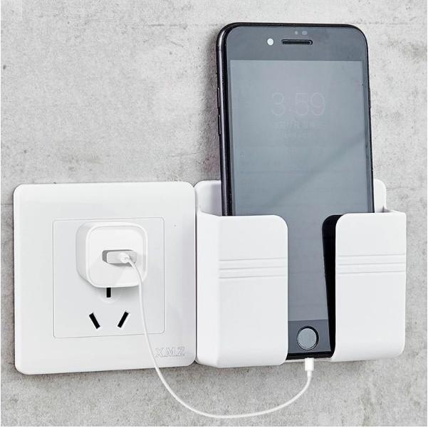 Kệ Dán Tường Để Điều Khiển,Đồ Dùng,Giá Đỡ Sạc Điện Thoại Có Móc Treo Giữ Dây Điện Tiện Dụng