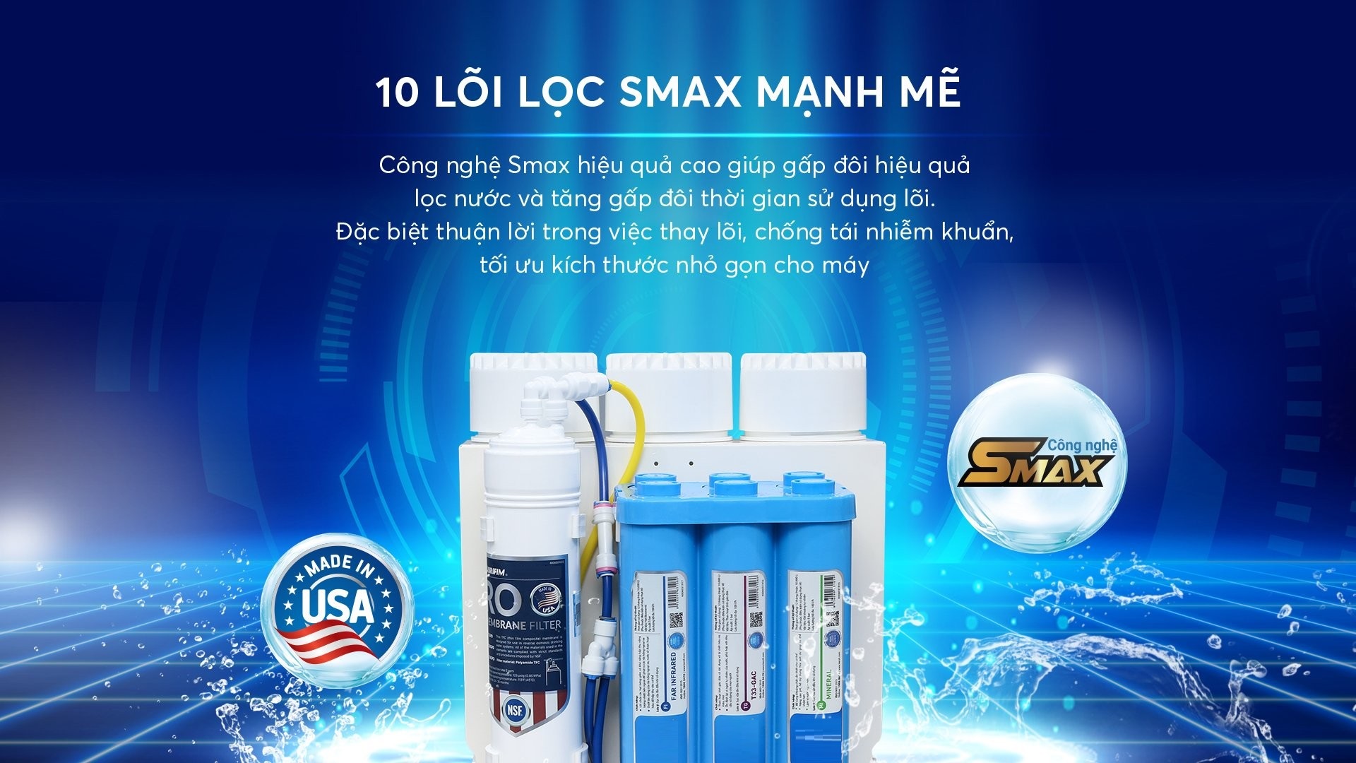 Máy Lọc Nước Để Gầm Không Tủ KAQ-U05 (10 lõi lọc Smax Hydrogen hiệu suất cao) - Hàng Chính Hãng