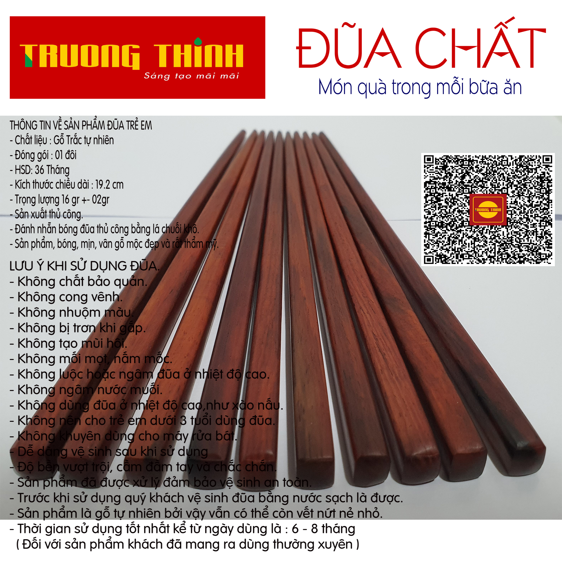 Đũa Dành Cho Trẻ Em Sử Dụng Chất Liệu Gỗ Trắc Trường Thịnh Sang Trọng Bền Đẹp Dài 19.2 cm - 01 Đôi Vuông