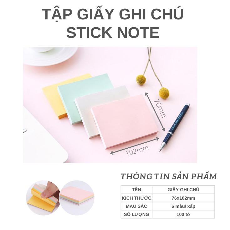 Giấy ghi chú / giấy ghi nhớ / Giấy note giấy nhớ giấy nhắn cho học sinh, văn phòng - nhiều màu – 100 tờ