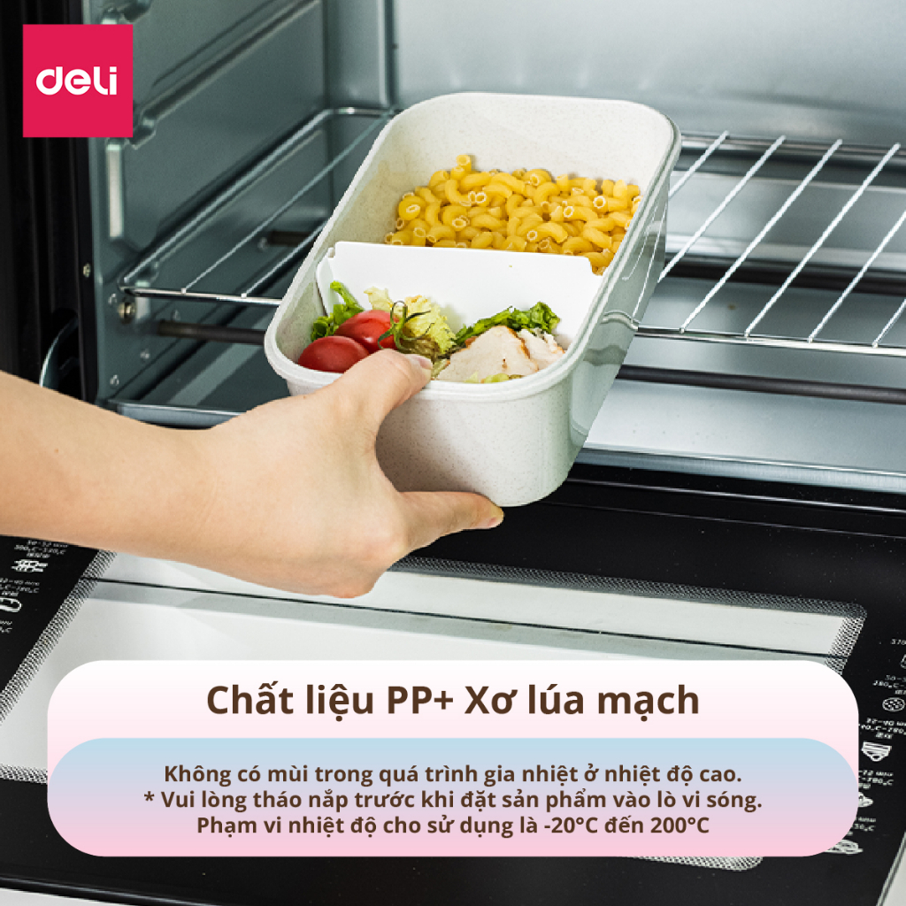 Hộp Cơm Trưa Văn Phòng Lúa Mạch Deli - 2 Ngăn Linh Hoạt Có Thể Sử Dụng Trong Lò Vi Sóng Chống Tràn An Toàn, Hộp Đựng Cơm Tặng Kèm Thìa Dĩa