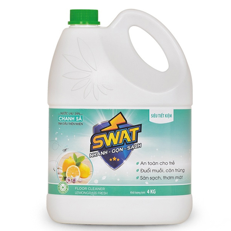 Nước Lau Sàn SWAT Hương Chanh Sả Can 4Kg - Siêu Tiết Kiệm