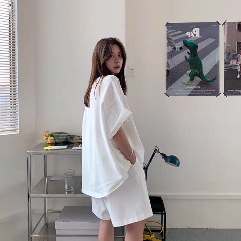 Bộ quần áo thun cộc tay ulzzang tổ ong Set Áo Phông Quần Đùi Dáng Rộng 5 Màu