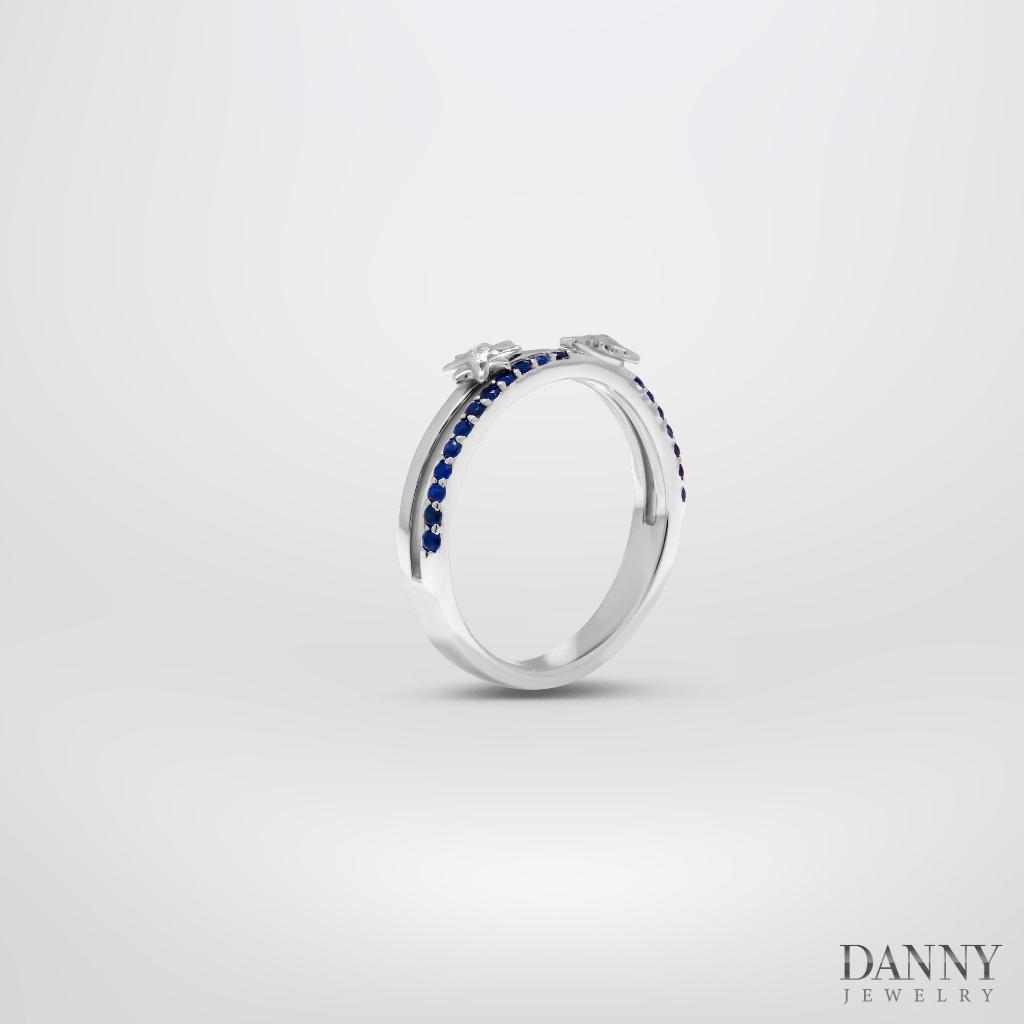 Nhẫn Nữ Danny Jewelry Bạc 925 Xi Rhodium Đá Sapphire Hoạ Tiết 2 Hoa Cánh Nhọn N0116