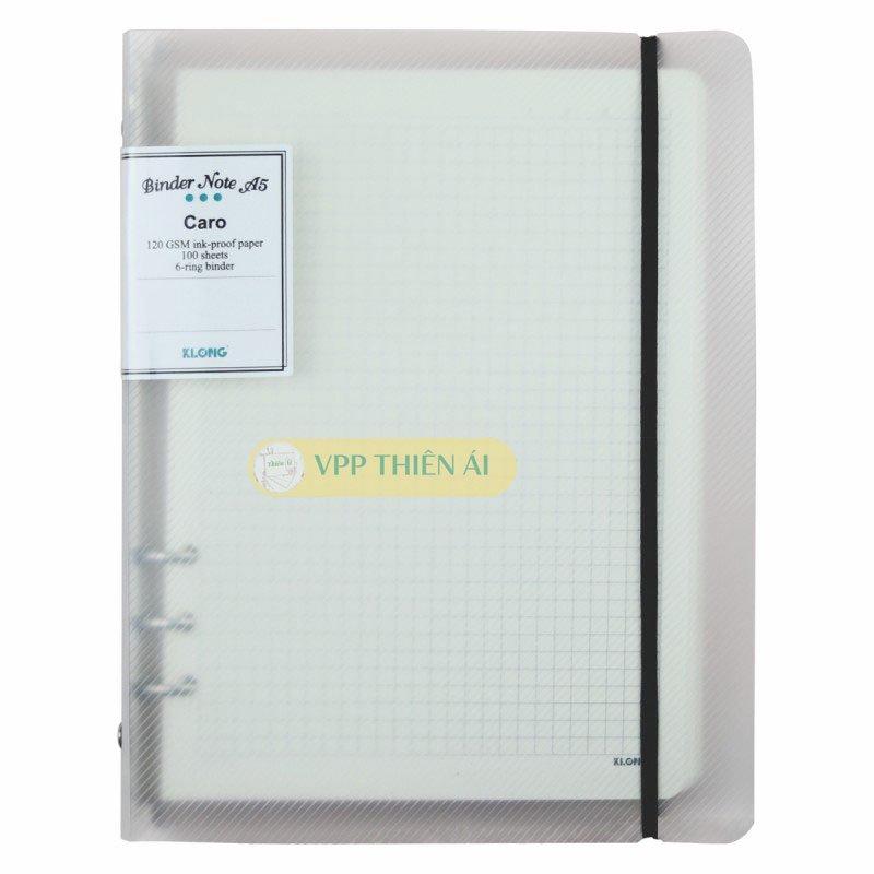 Sổ còng sắt A5 caro 200tr Klong bìa trắng trong - VPP Thiên Ái