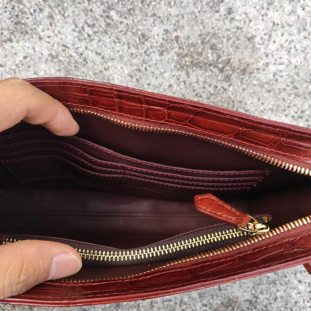 Ví Clutch da cá sấu nâu đỏ cho nam