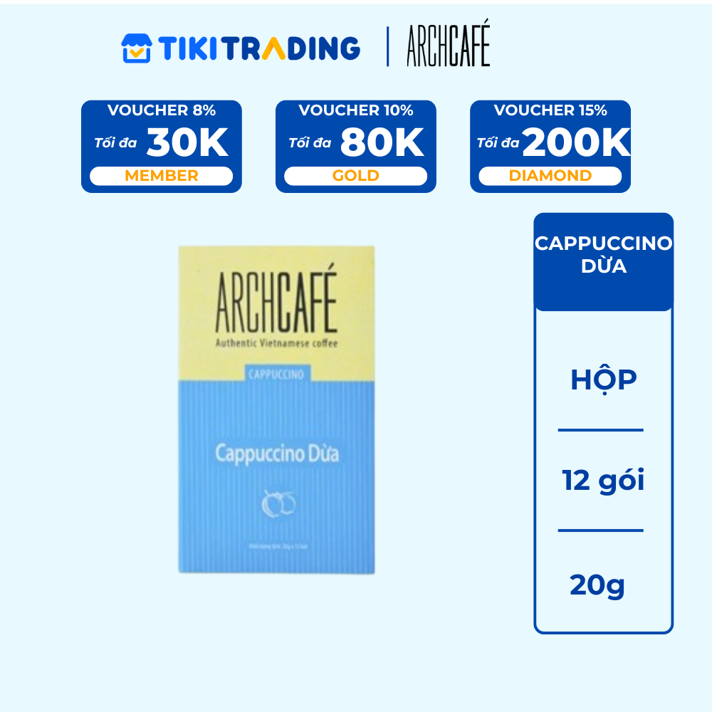 Cà phê Cappuccino Dừa - Archcafé (hộp 12 gói x 20g)