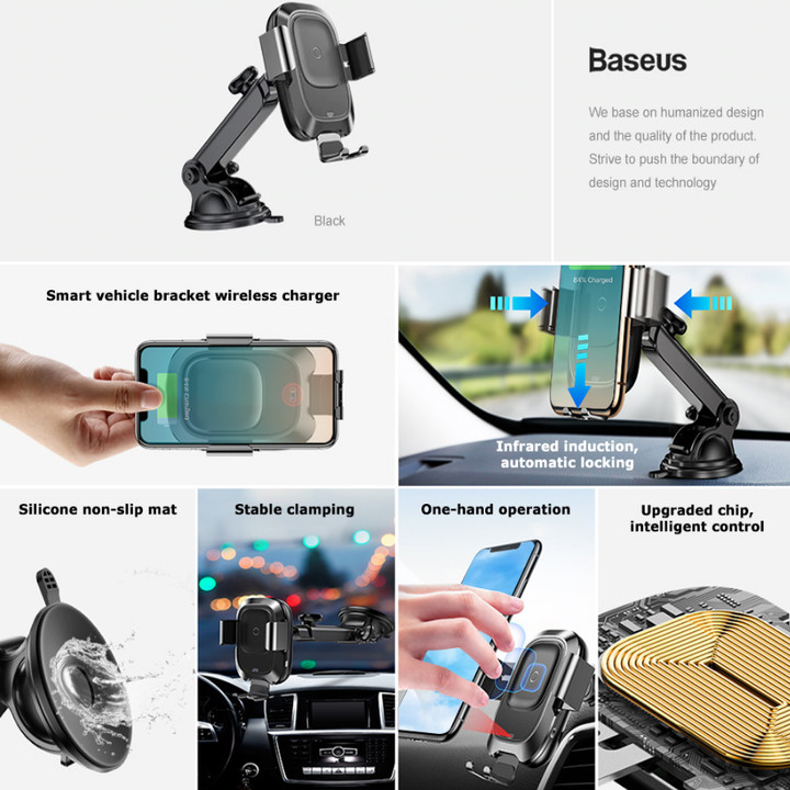 Gía đỡ điện thoại kiêm sạc không dây để taplo, kính lái trên ô tô cao cấp Baseus WXZN-B01 Wireless Charger Gravity Car Mount - Hàng chính hãng
