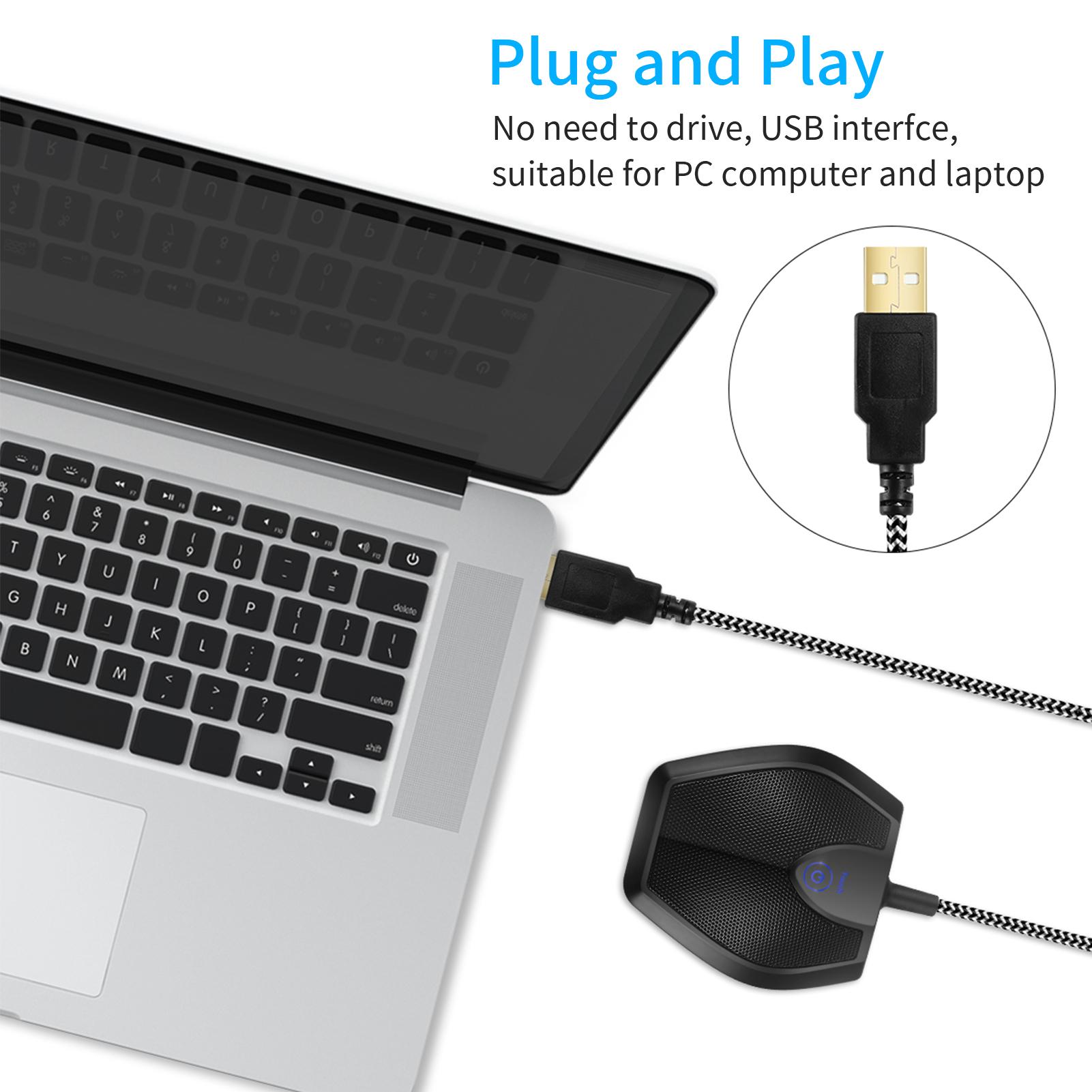 G11 Desktop USB Conference Microphone 360° Omnidirectional PC Computer Condenser Mic with Mute Function Plug & Play