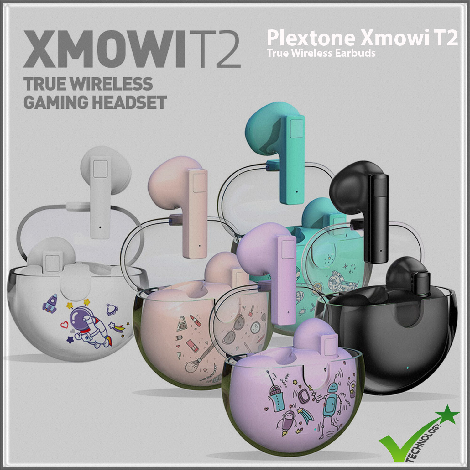 Tai nghe true wireless earbuds Plextone xMowi T2 - Điều khiển cảm ứng - Sạc Type C - Âm bass mạnh mẽ - Pin trâu - Mic khử ồn - Độ trễ thấp - Thiết kế đẹp - Hàng Chính Hãng