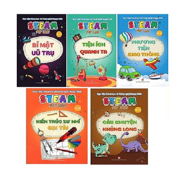Combo 5 cuốn Steam For Kids : Tiện Ích Quanh Ta + Câu chuyện khủng long + Phương tiện giao thông + Kiến trúc sư nhí đại tài + Bí mật vũ trụ