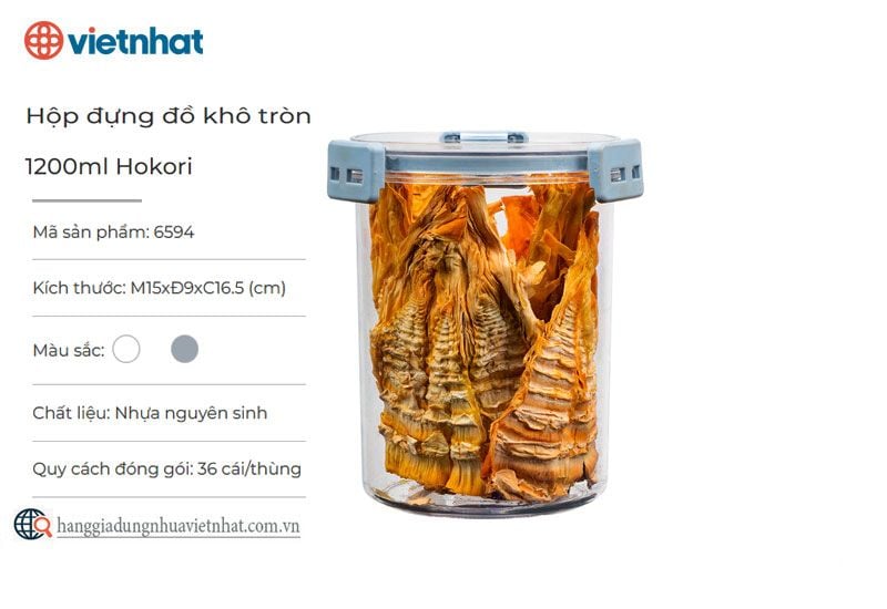 Hộp Đựng Thực Phẩm Khô Tròn Có Nắp Gài HOKORI - Hàng chính hãng
