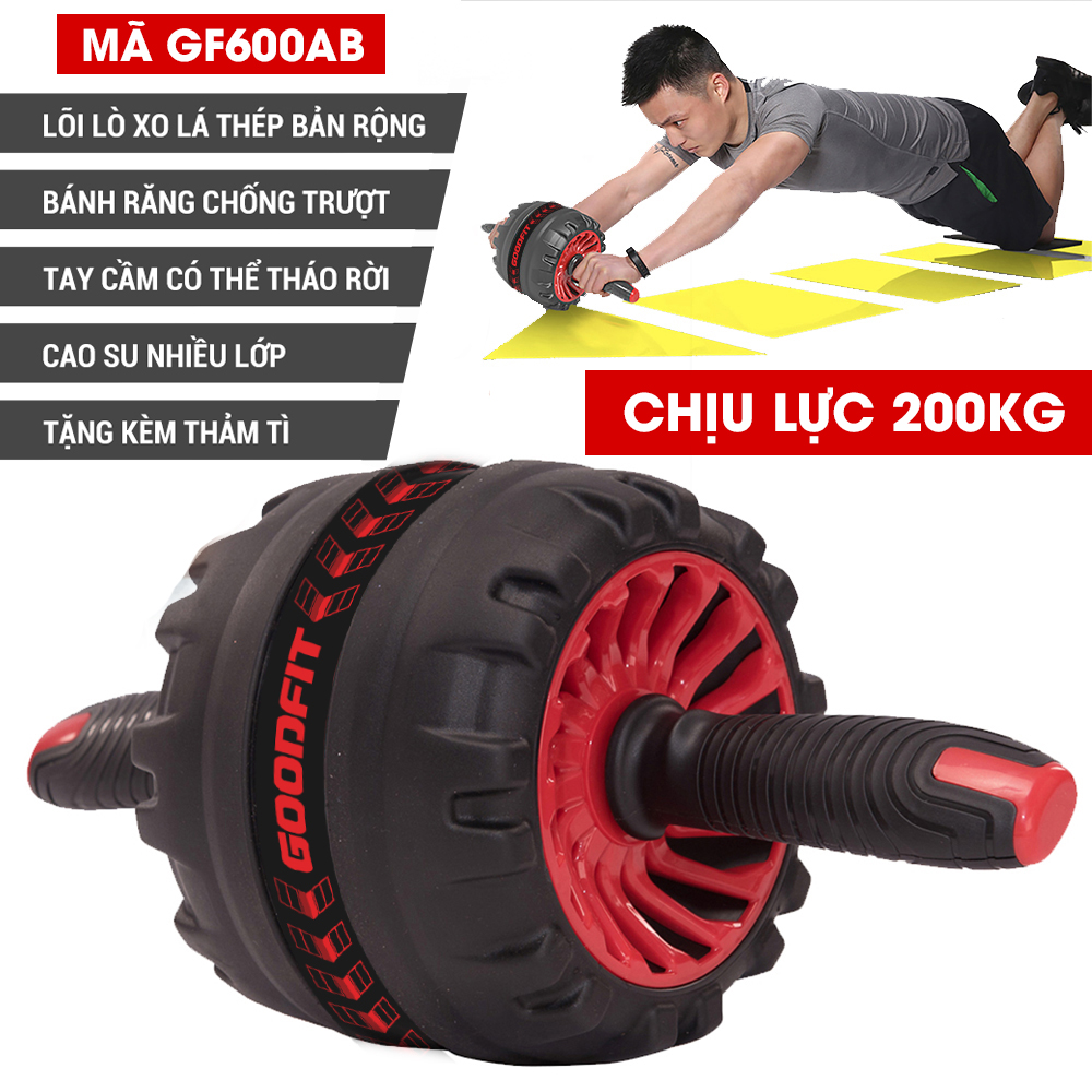 Con lăn tập bụng chịu tải 200kg tập thể dục tại nhà, phòng gym chính hãng Goodfit GF60XAB