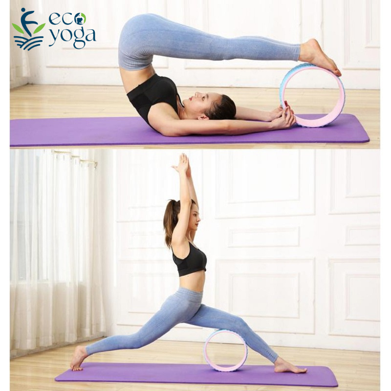 Combo Vòng Gai Tập Yoga bản rộng 33x20cm + 2 Gạch Yoga In Hoa Mandala - YOGA QG, Vòng Bằng Nhựa ABS Cao Cấp Bọc TPE, Chịu Lực Cao, Gạch Chất Liệu EVA Cứng Cáp