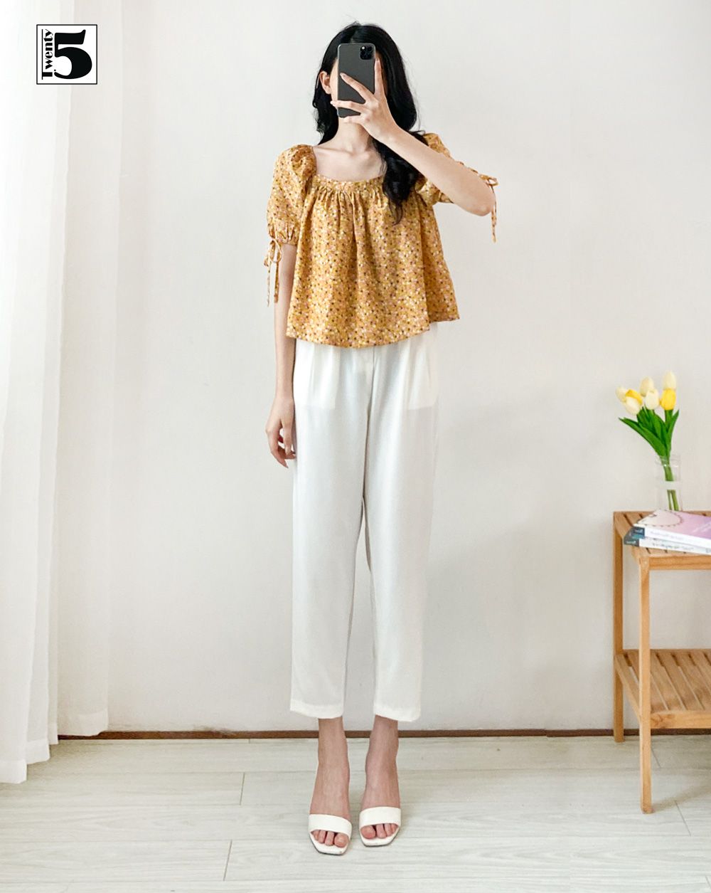 Áo sơ mi phồng nhún ngang ngực Twentyfive A14