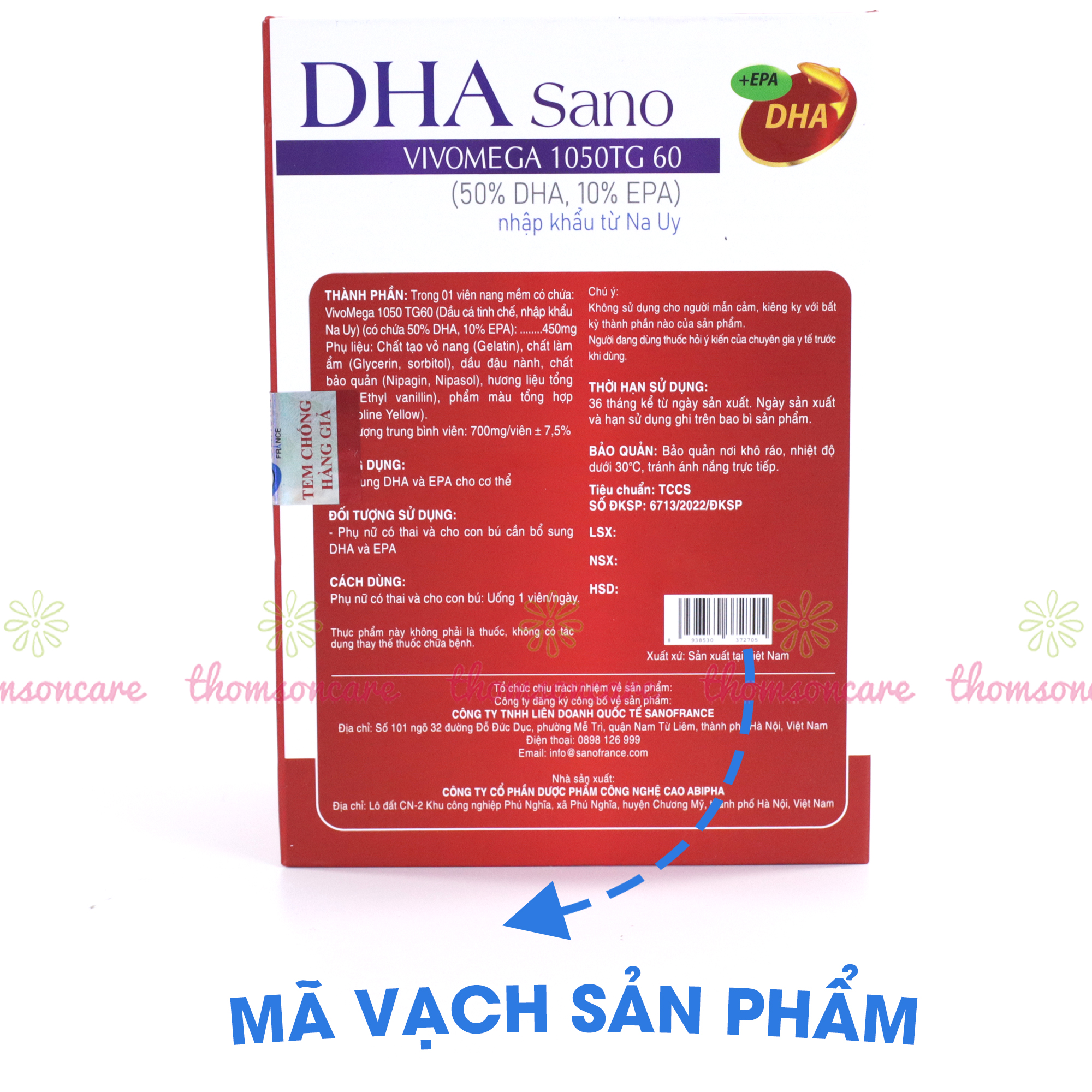 Viên uống DHA cho bà bầu DHA Sano Sanofia France-Bổ sung DHA và EPA giúp mẹ khỏe, thai nhi phát triển tốt - Hộp 30 viên