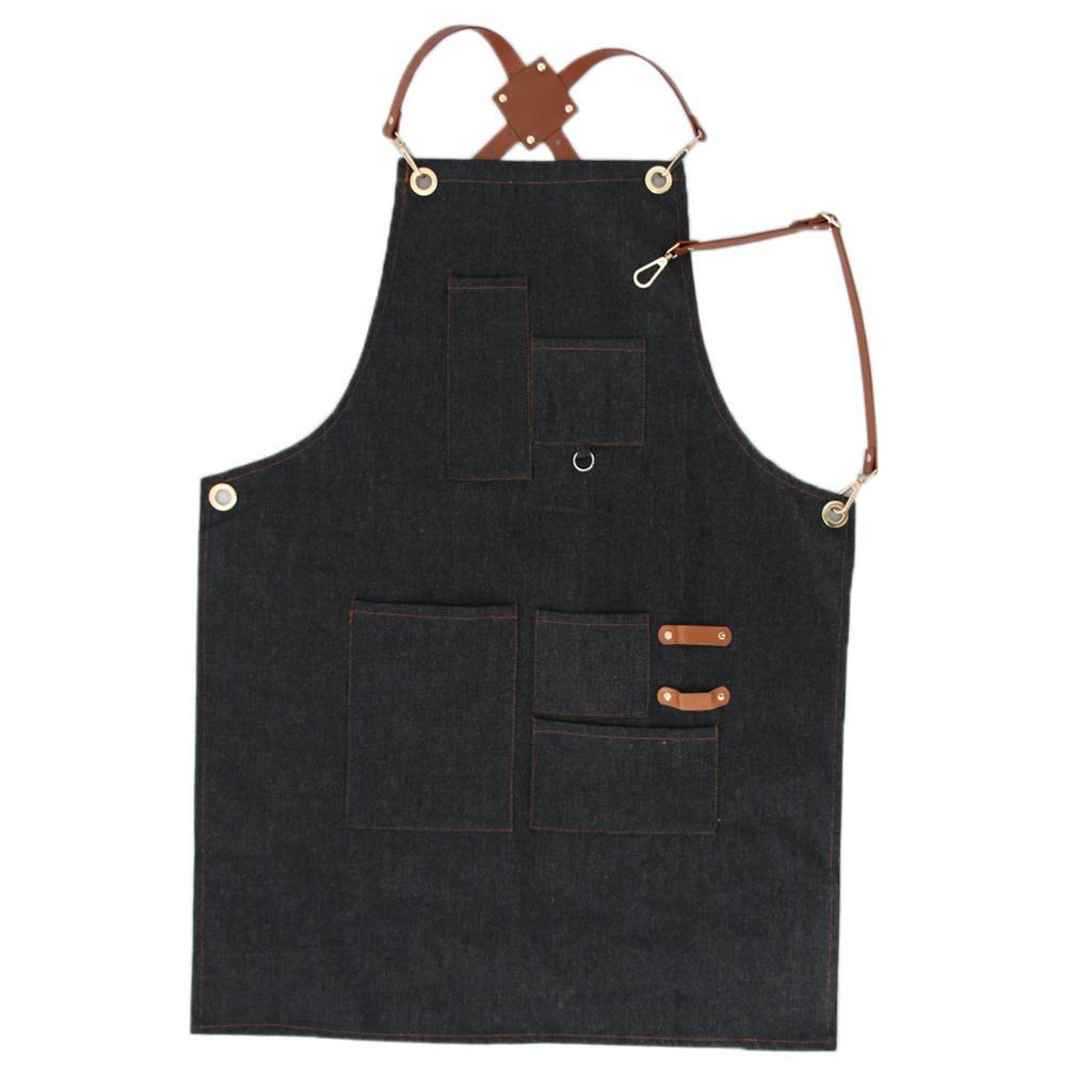 Men Women Denim Apron Bib with Pockets Cafe Kitchen Cooking Painting