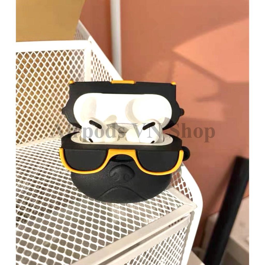 Bao Case Ốp dành cho Airpods 1/2 & Airpods Pro bulldog mang kính vàng siêu chất silicon cao cấp