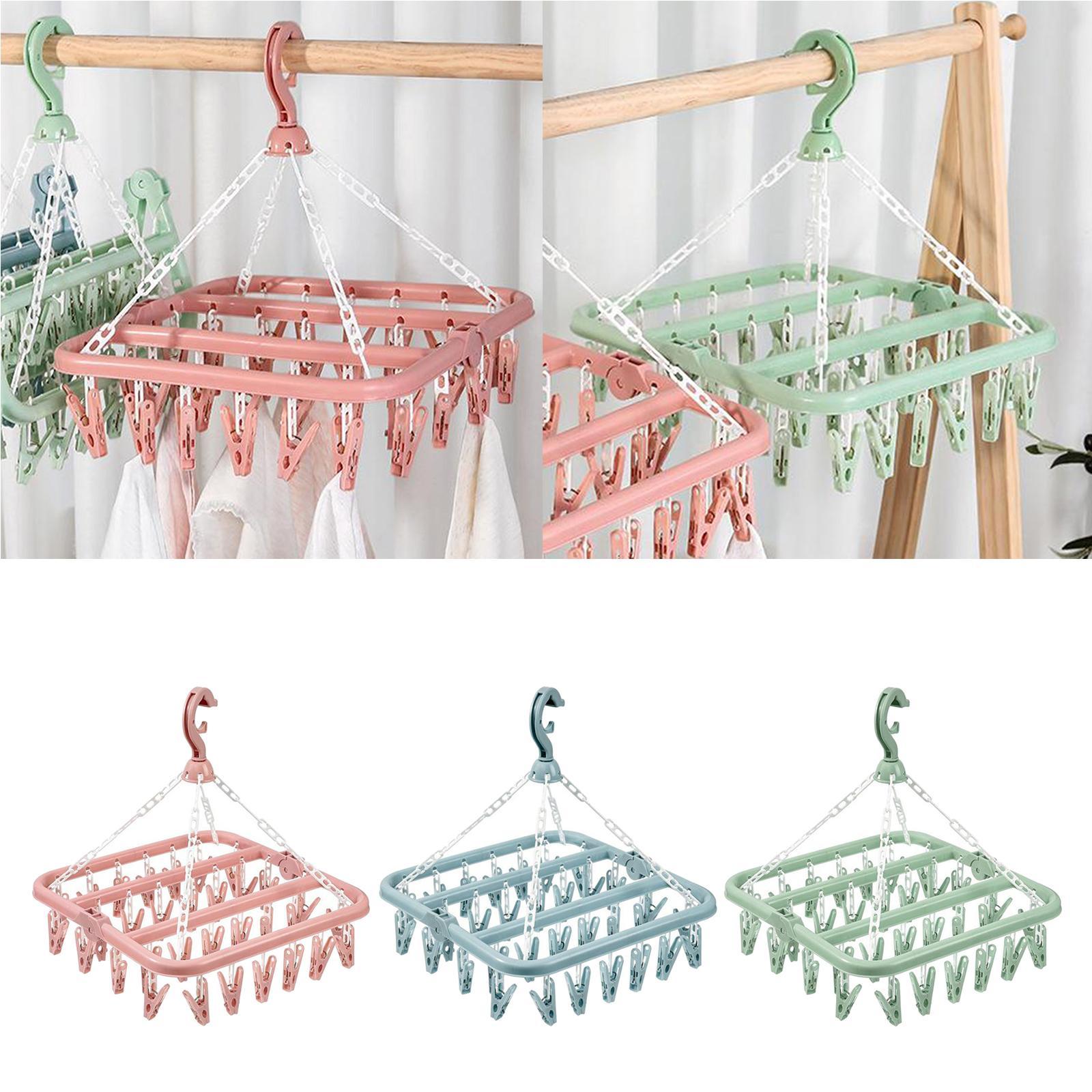 32 Peg Foldable Clip Hangers, Underwear Hanger with Clips, Plastic Laundry Clip and Drip Drying Hanger for Socks, Bras, Lingerie, Clothes