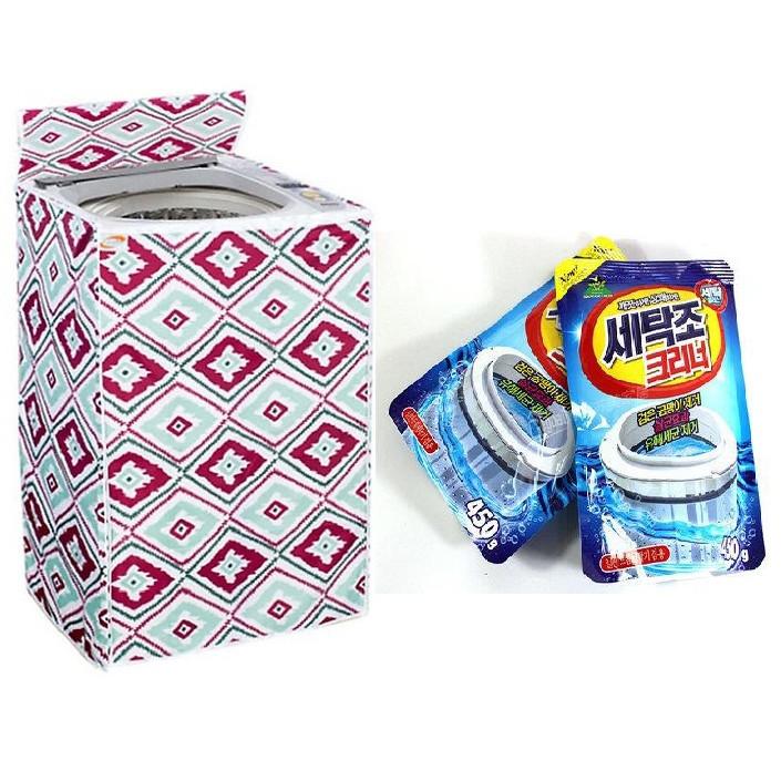 Combo áo trùm máy giặt + bột tẩy vệ sinh lồng máy giặt Hàn Quốc - áo trùm máy giặt cửa trên - GDHN Loại Tốt