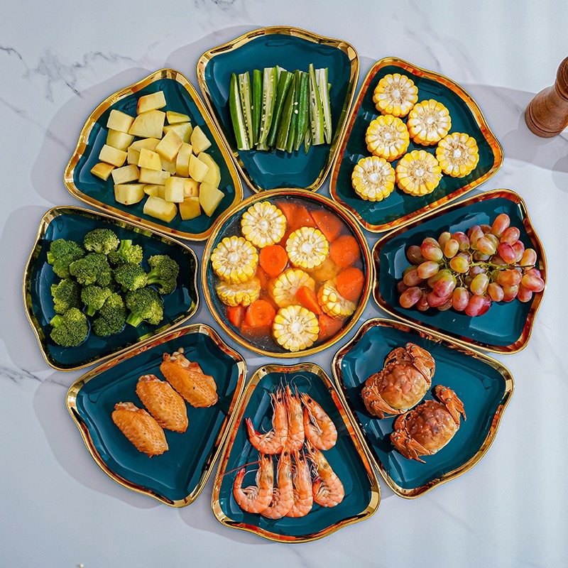 Bộ bát đĩa gốm sứ cao cấp bộ bát đĩa hoa mặt trời viền vàng kim sang chảnh