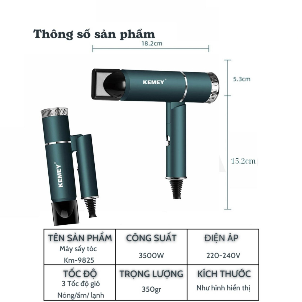 Máy Sấy Tóc Mini Cao Cấp 5 Đầu Có Ion Âm 2 Chiều Nóng Lạnh Tạo Kiểu Nhanh Khô Chống Gãy Rụng Giúp Tóc Chắc Khỏe - Hàng chính hãng