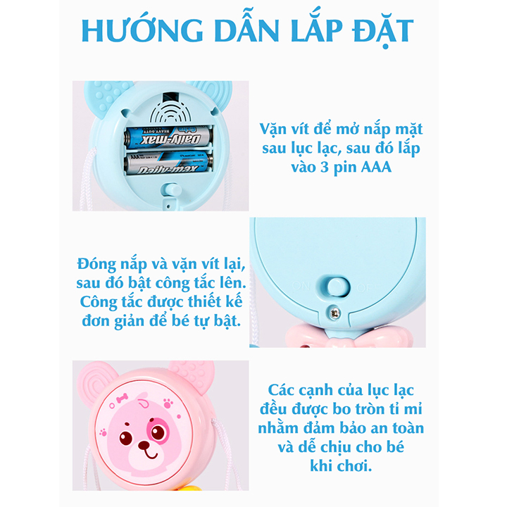 Lục lạc cho bé, đồ chơi lục lạc cho bé xúc xắc có nhạc và đèn phát sáng hình mặt gấu ngộ nghĩnh – DC050