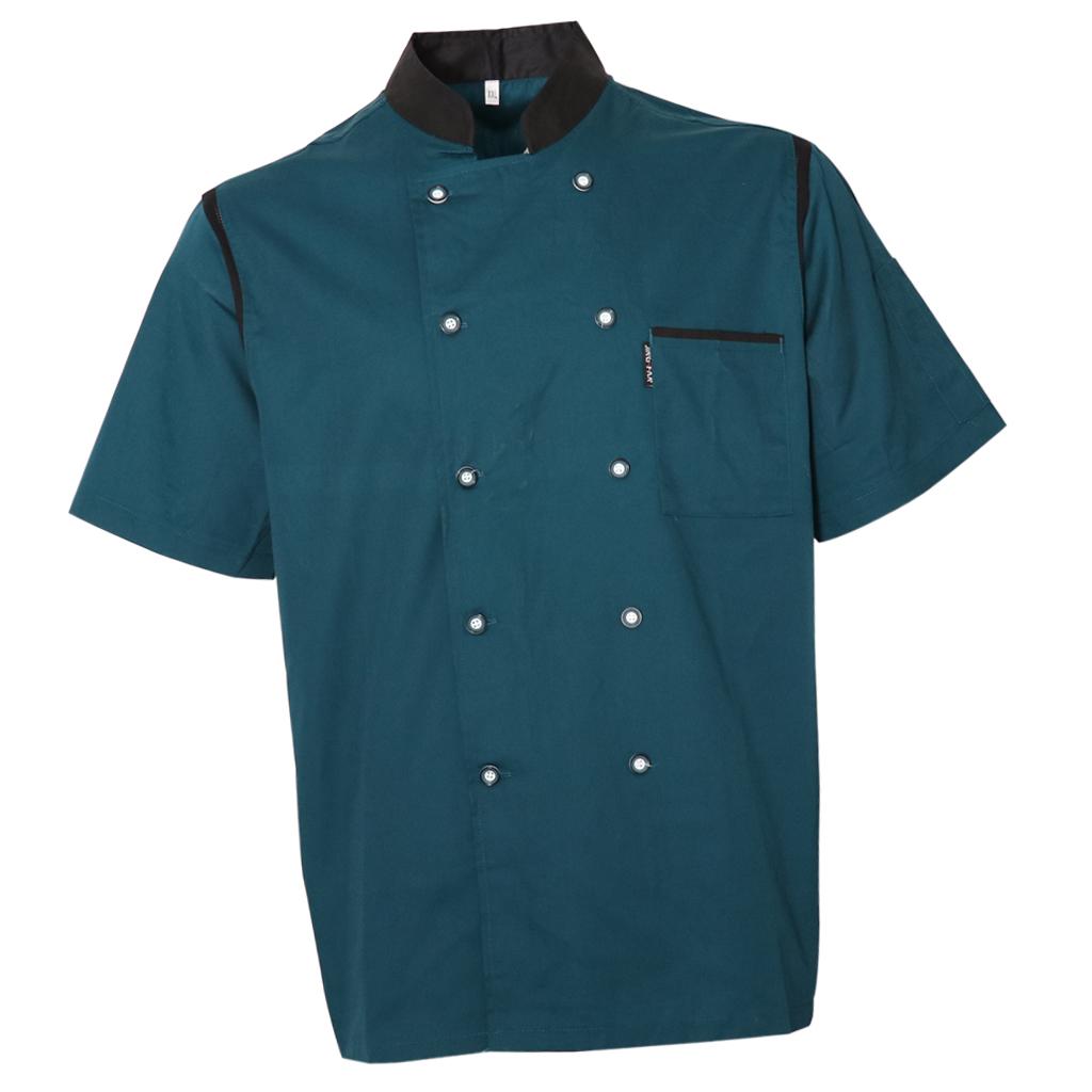Mens Stylish Chef Uniform Short Sleeve Cook Jacket Classic Chef Coat for Food Staff