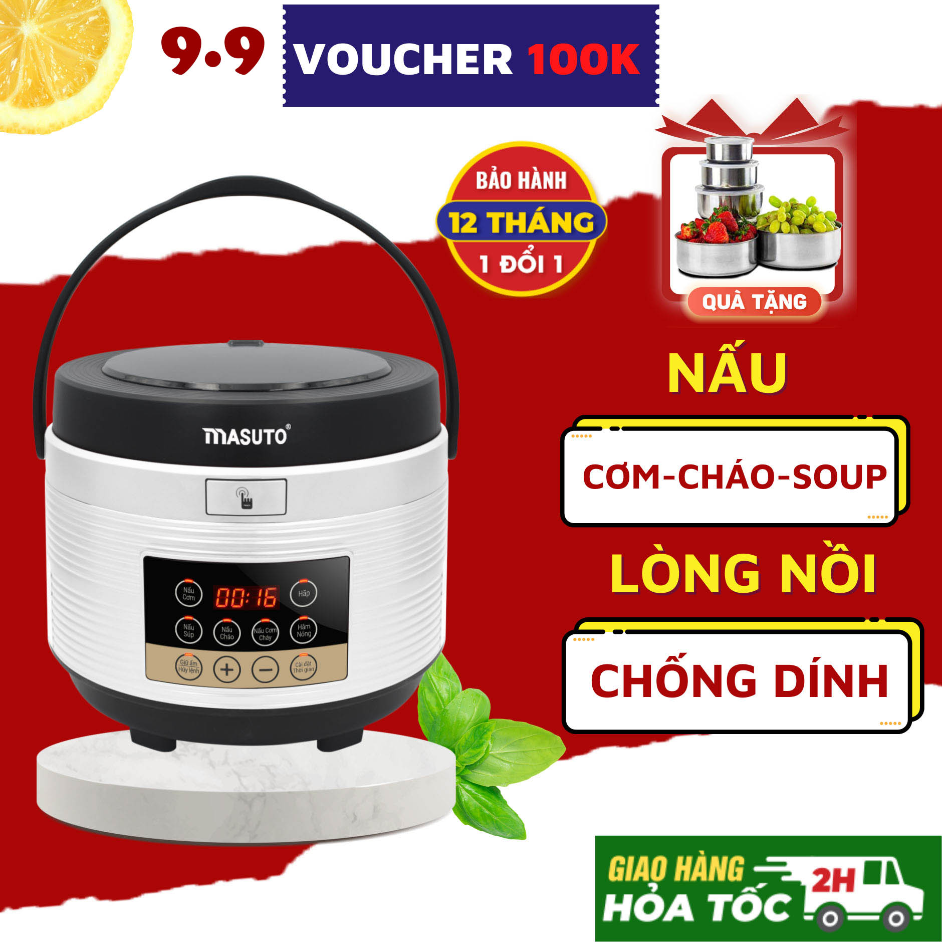 Nồi cơm điện tử lòng niêu Masuto 1,8L nấu ngon vị truyền thống có thể nấu cơm cháy-HÀNG CHÍNH HÃNG