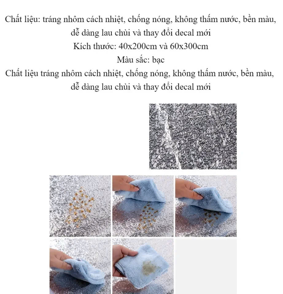 Cuộn 2m giấy nhôm chống dầu mỡ, trang trí nhà bếp 40x200cm - Hàng chính hãng