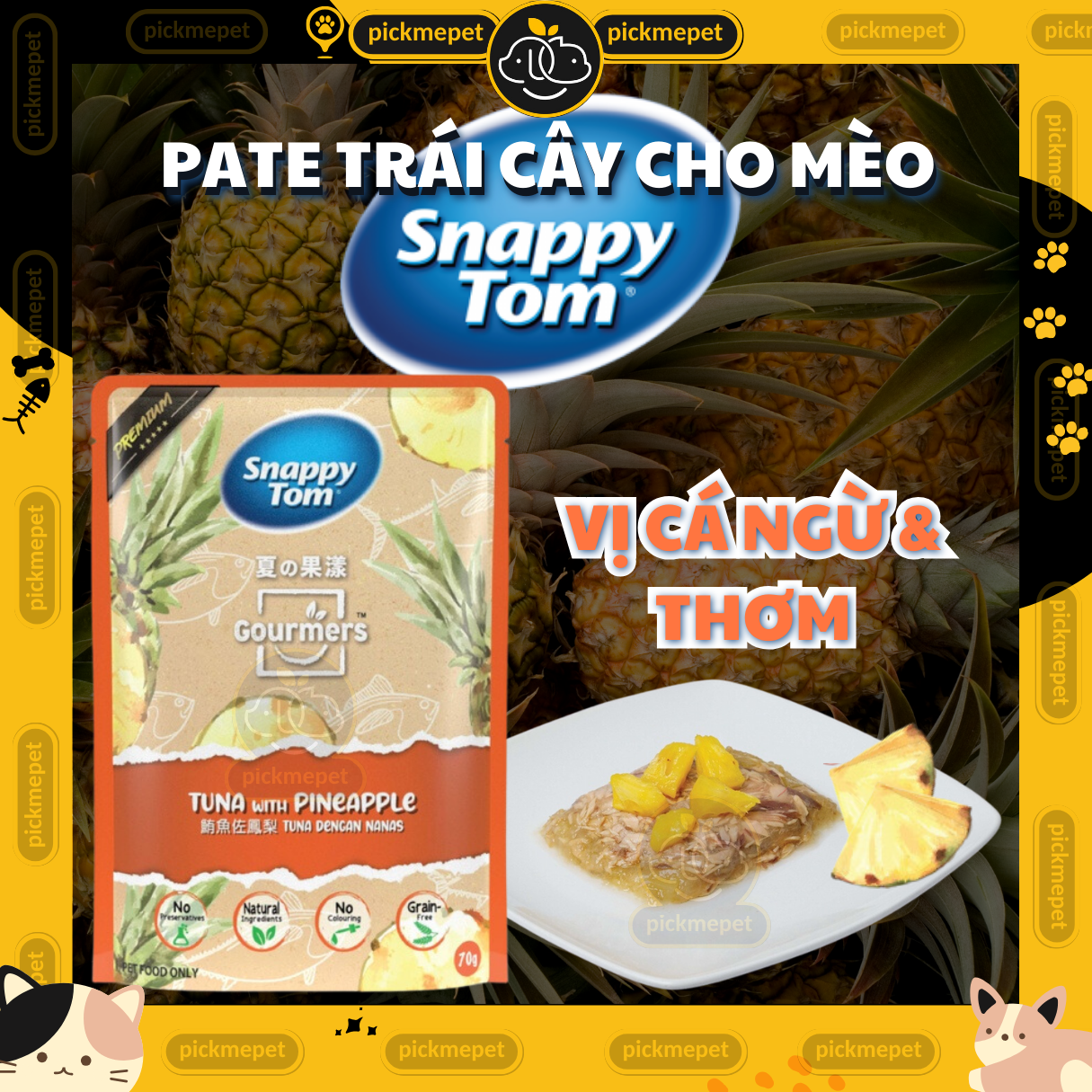Pate Snappy Tom Gourmers Cá Ngừ &amp; Trái Cây Cho Mèo 70g