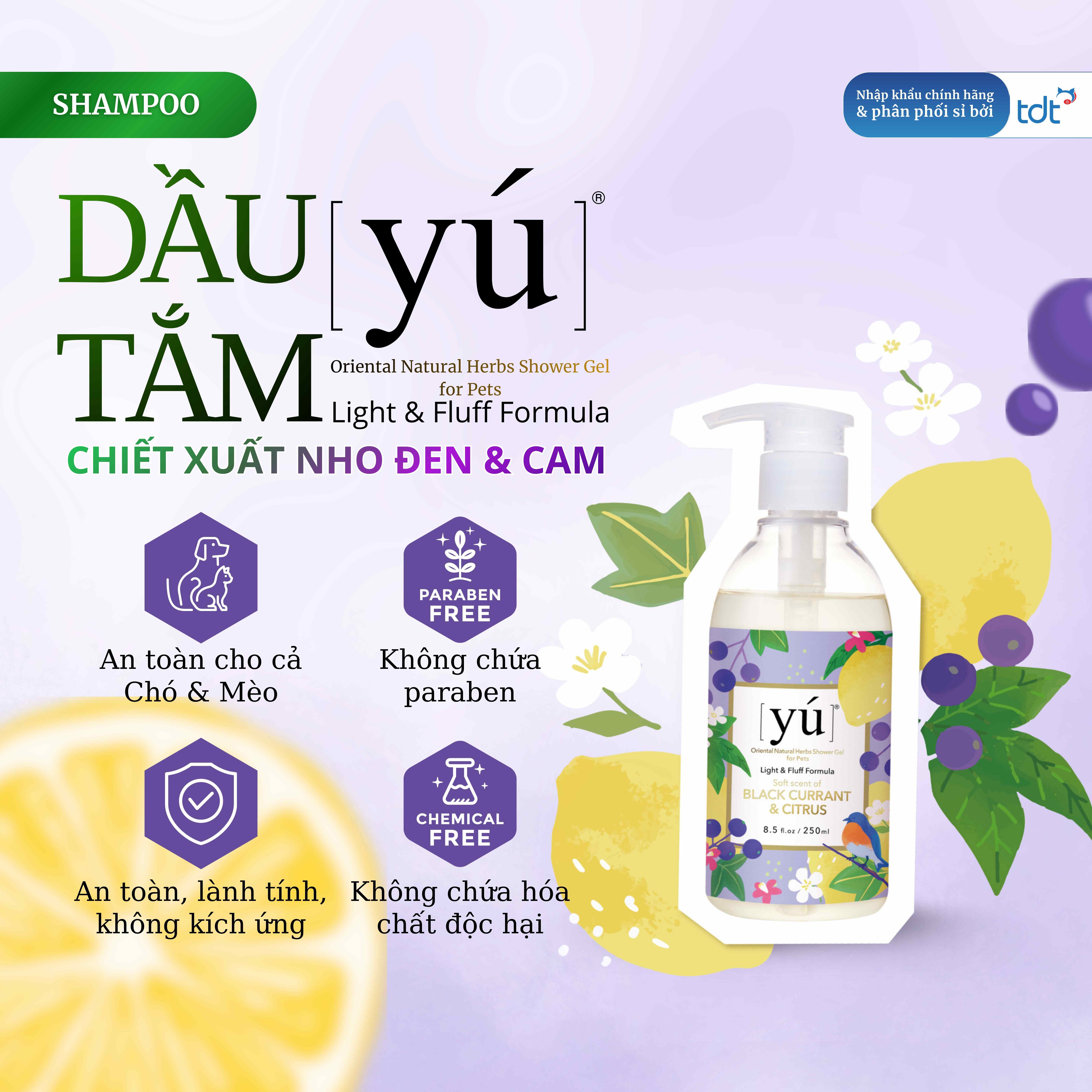 Sữa tắm Yu Light cho chó mèo chiết xuất từ hoa&7 loại thảo mộc tự nhiên nuôi dưỡng da lông khỏe đẹp 250ml - Bạc hà & hoa hồng