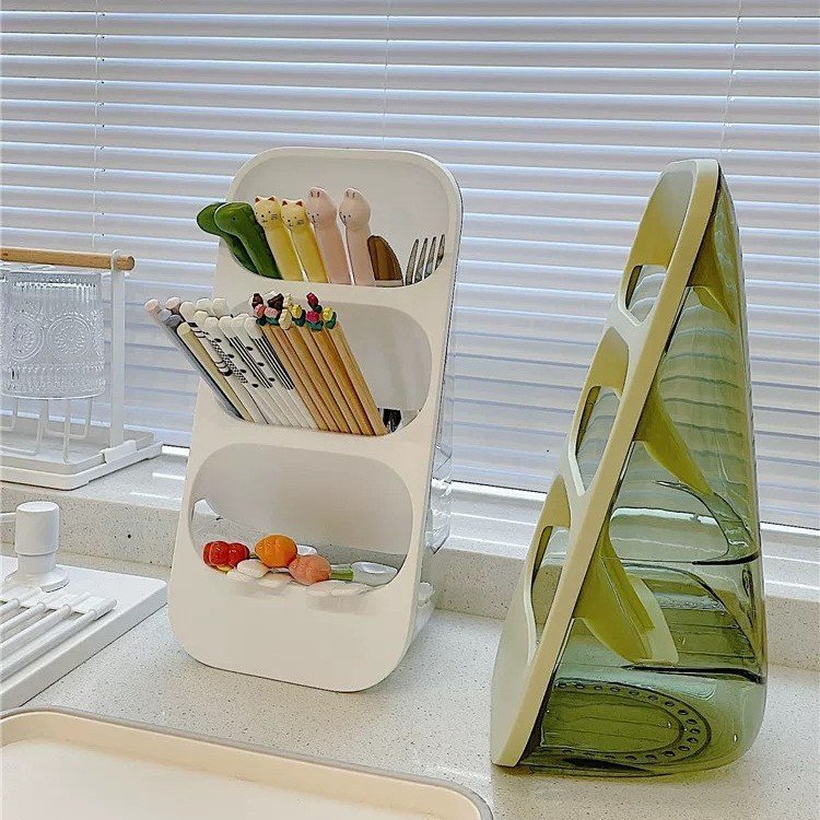 Giá nghiêng đựng đũa thìa có lỗ thoát nước, Kệ để đồ đa năng, đồ dùng văn phòng , gia đình mẫu mới 2023