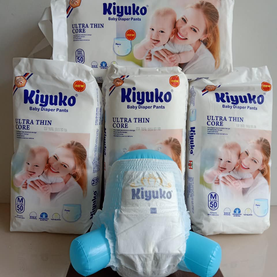 Tã/ bỉm quần Kiyuko size L50 (9-14kg) cao cấp cho bé yêu siêu lành tính siêu mỏng và siêu thấm hút