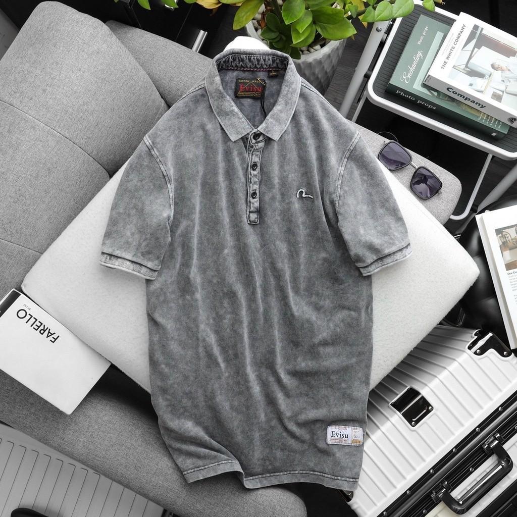 Áo thun polo wash bụi E.V.I.S.U_phượt_dã ngoại - vàng cát, vàng cát