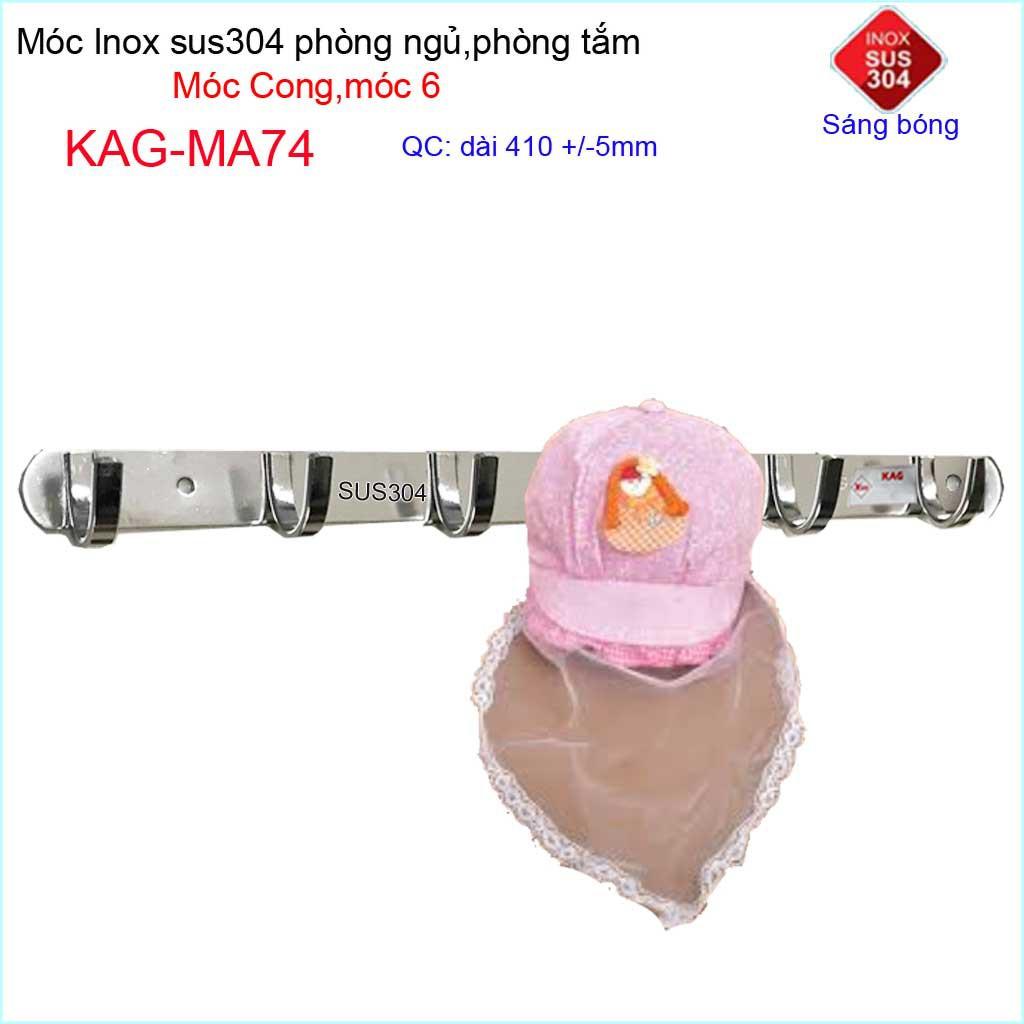 Móc cong treo quần áo inox 304 cao cấp dày, móc Kace 6 móc treo đồ nhà tắm KAG-MA74