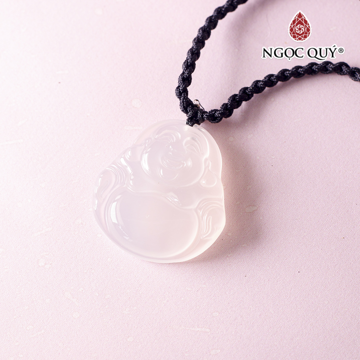Mặt dây chuyền Phật Di Lặc đá mã não trắng  mệnh thủy, kim - Ngọc Quý Gemstones